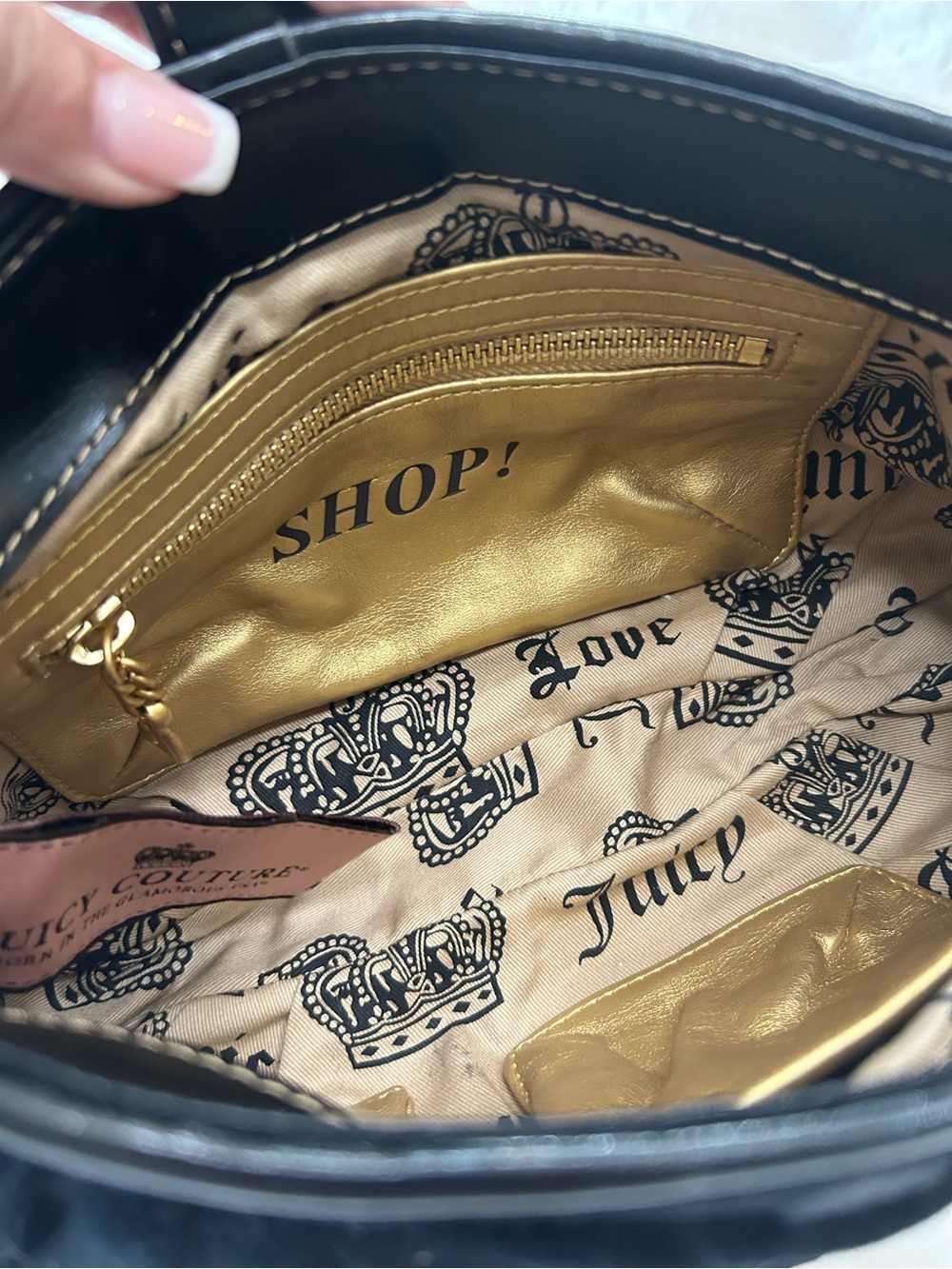 Y2K Vintage 2011 Juicy Couture Black Velour Shoulder Bag Butterfly Heart Charm - Picture 10 of 14
